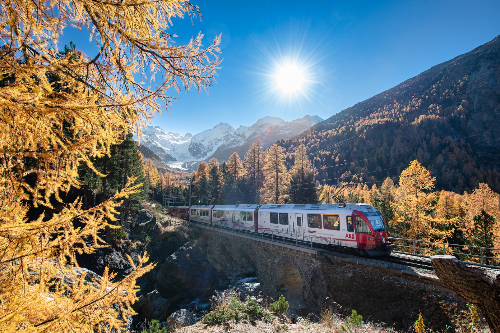 Tourist Train Passes through Mountains